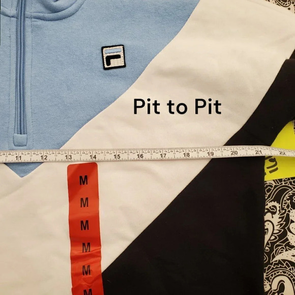 Fila | Pullover Tri-Color 1/4 Zip Colorblock Chevron Pullover | Black Blue White - Picture 5 of 7